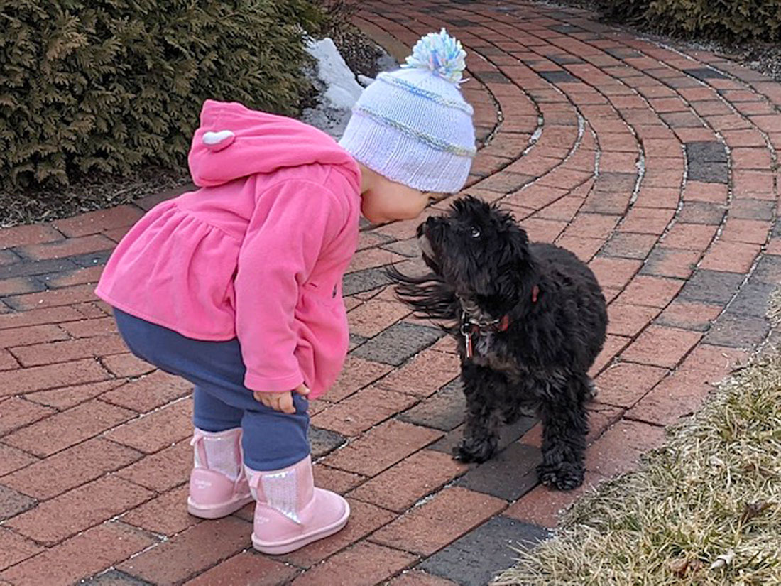 Marian H. sent a picture of her neighbor Lexi having a moment with Marian’s dog Winni; looks cute and cozy!