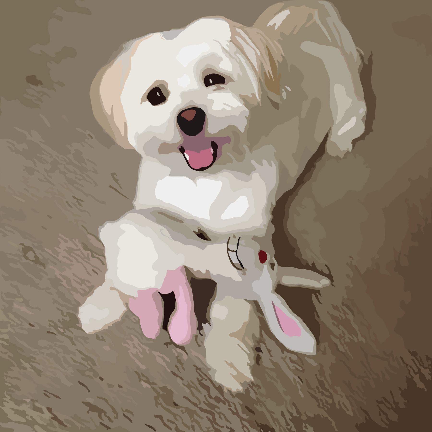 Angel a joyful white dog with a plush toy embodying the comfort and love pets provide during challenging times
